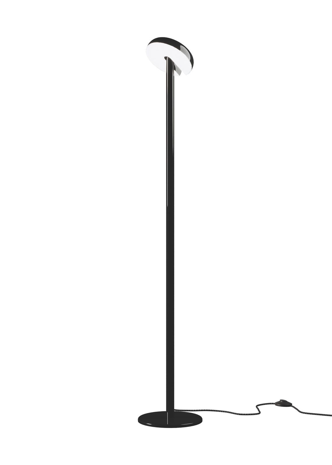 Schwarze Cabriolette Stehleuchte von Martinelli Luce mit rundem Lampenschirm und Fuß.