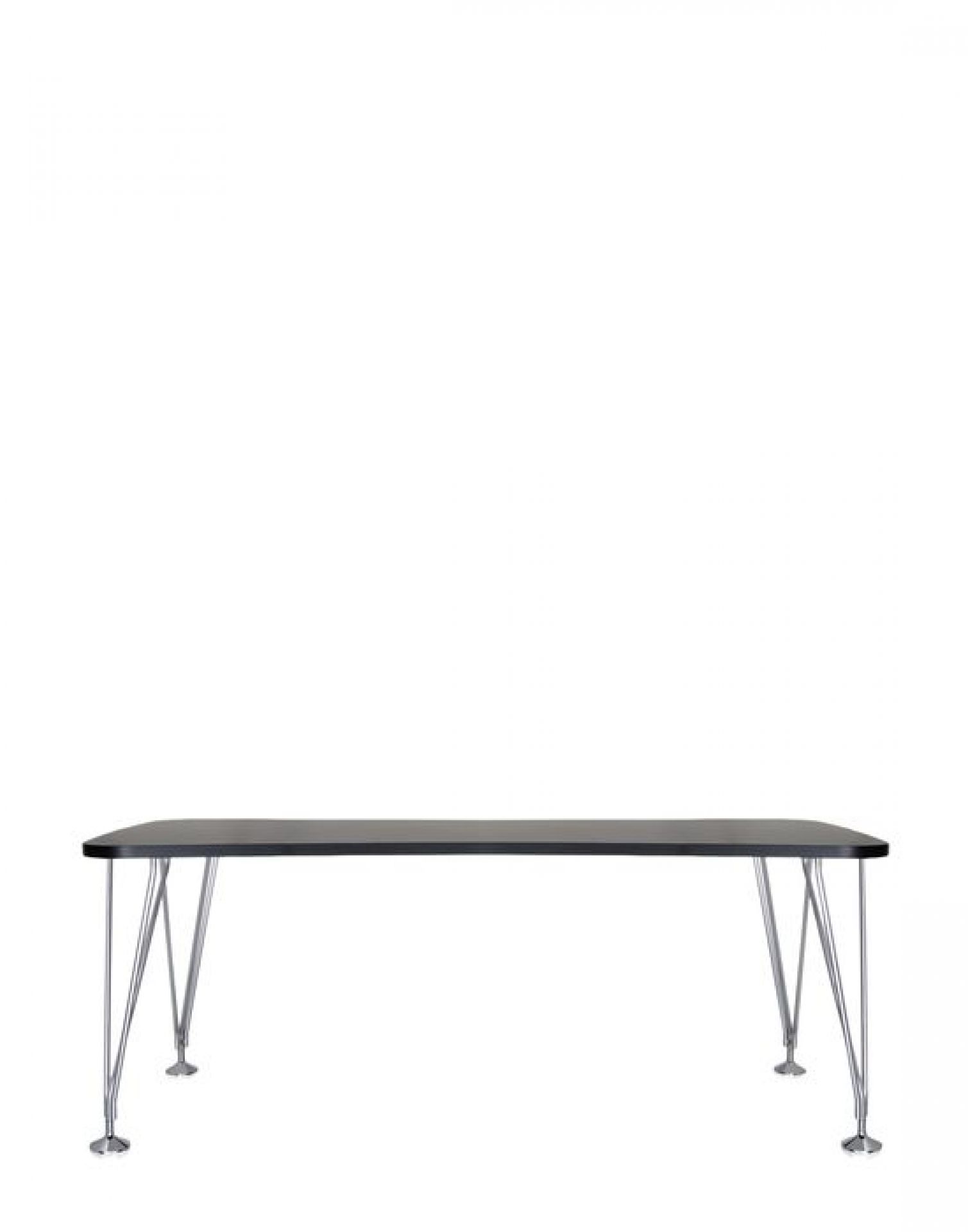 Schwarzer Kartell Max Tisch mit verchromten Stahlbeinen, moderner Esstisch für Esszimmer und Büro.