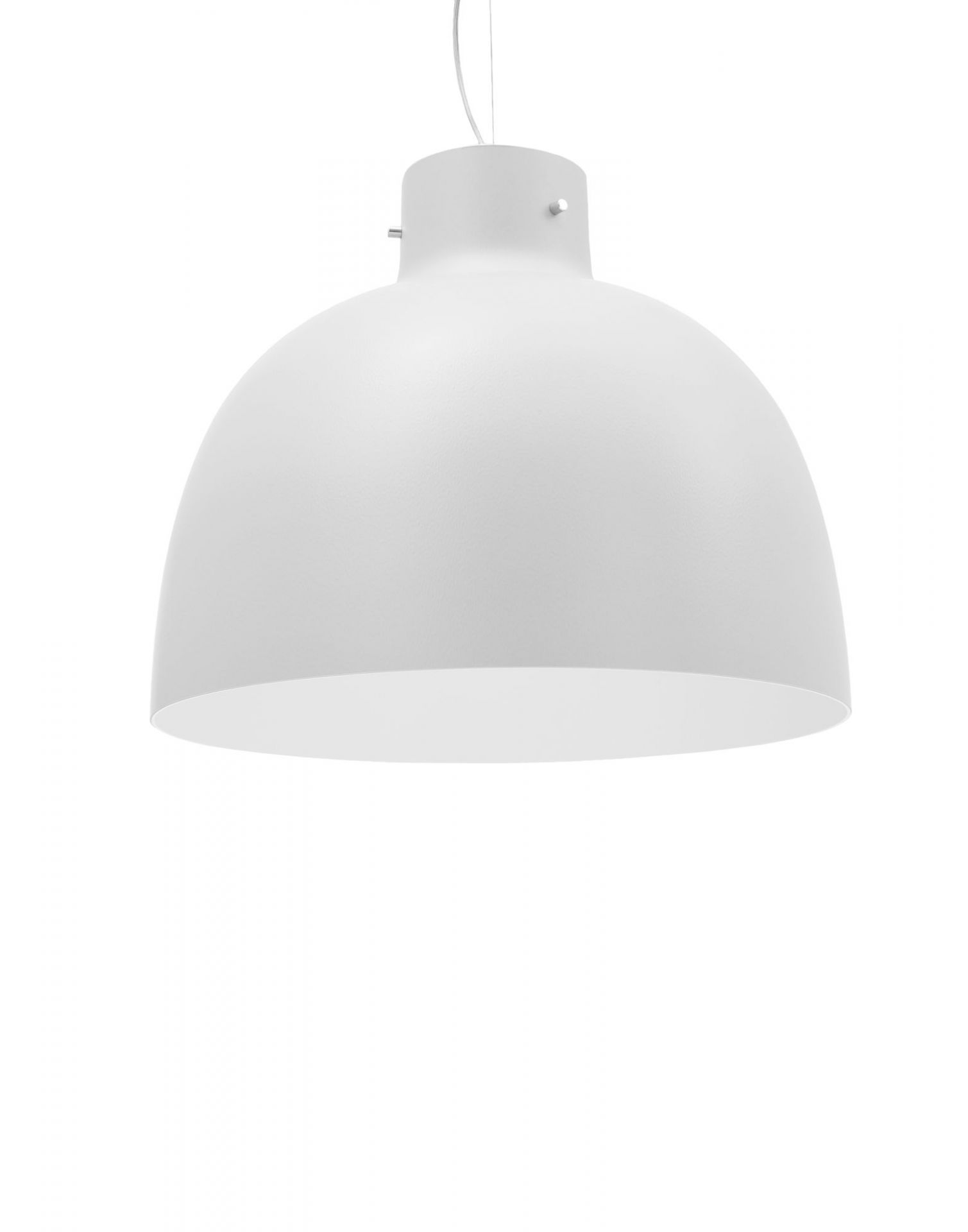 Weiße Bellissima Pendelleuchte von Kartell, moderne Hängelampe für Wohnzimmer und Esszimmer.