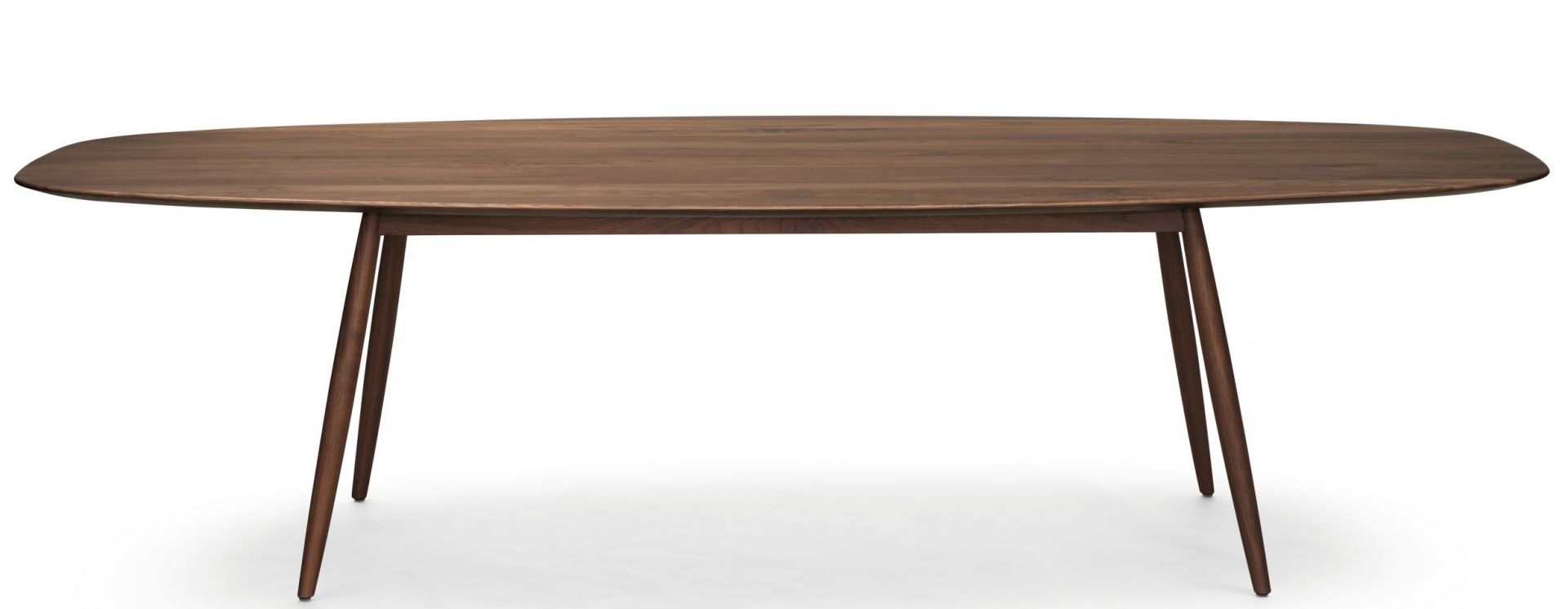 Walter Knoll Moualla Esstisch 2990 aus Holz, ovale Tischplatte und vier konische Tischbeine.