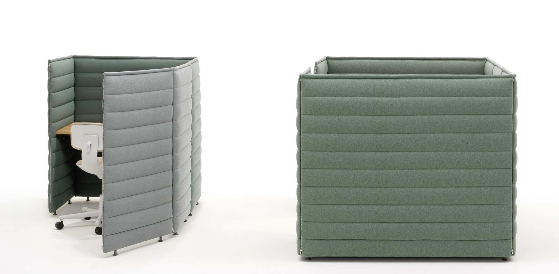 Vitra Alcove Schreibtisch in Grau und Grün: Moderner Arbeitsplatz für Büro und Homeoffice.