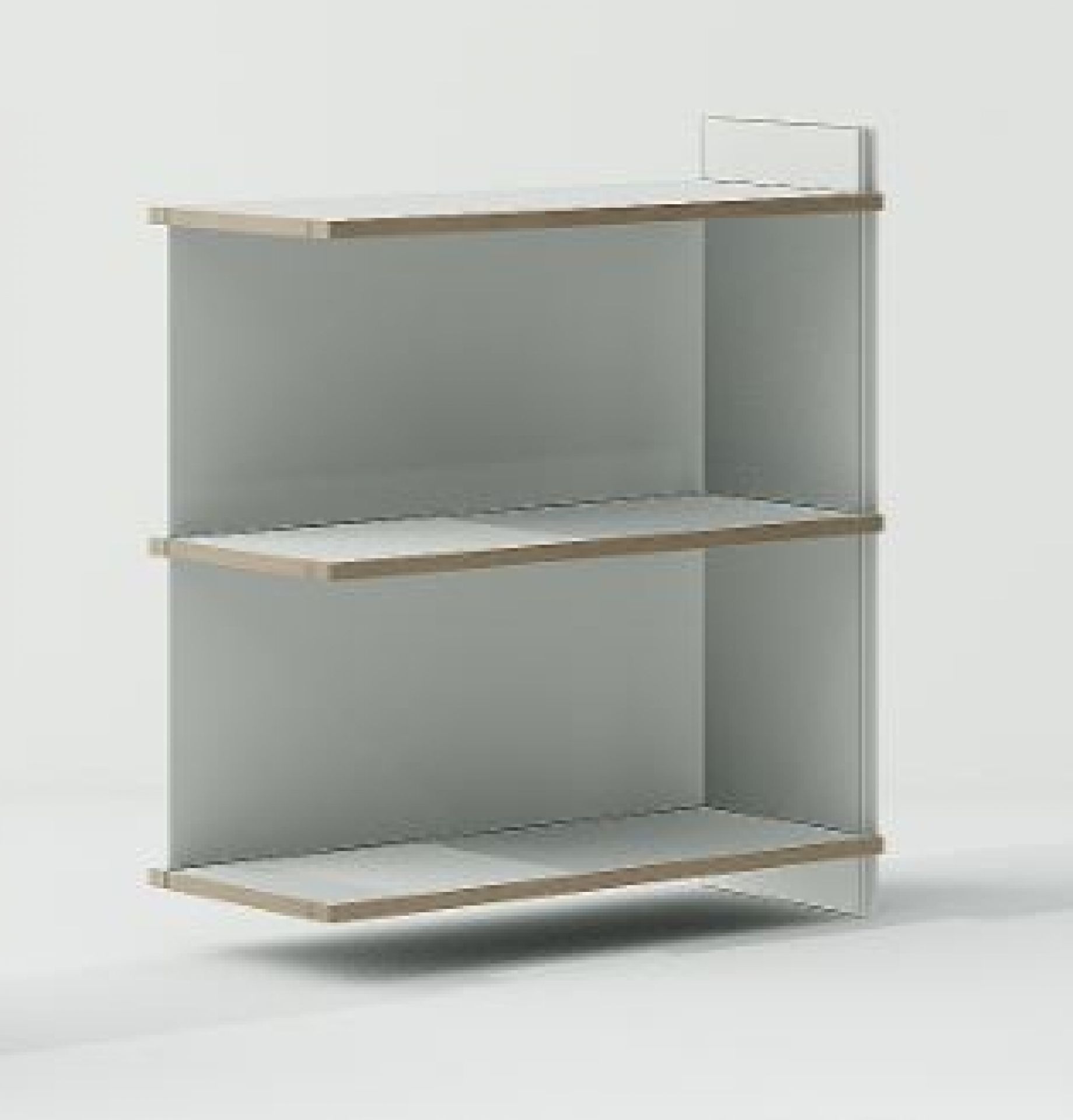 Tojo Regal Anbaumodul: Zweifaches, minimalistisches Regal in Grau und Holzoptik für flexible Stauraumlösungen.