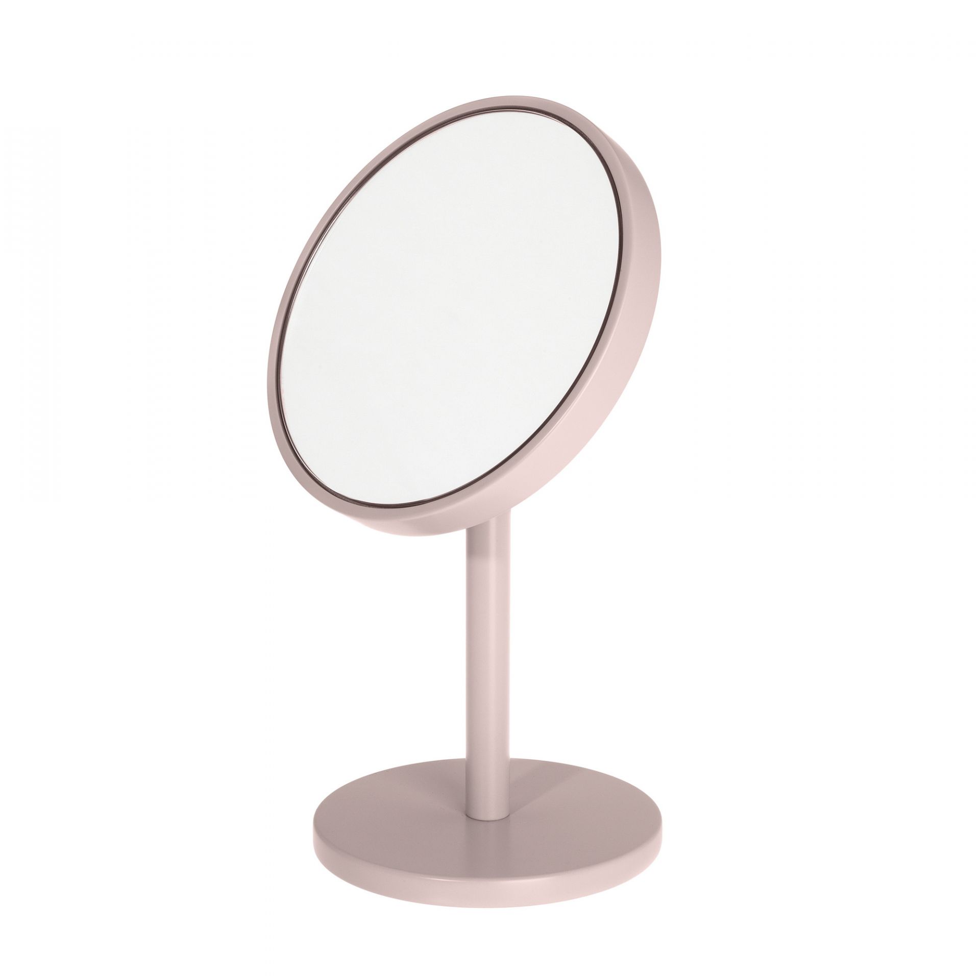 Beauty Schminkspiegel von Schönbuch, runder Kosmetikspiegel in Rosa auf einem Standfuß, für Bad und Schminktisch.