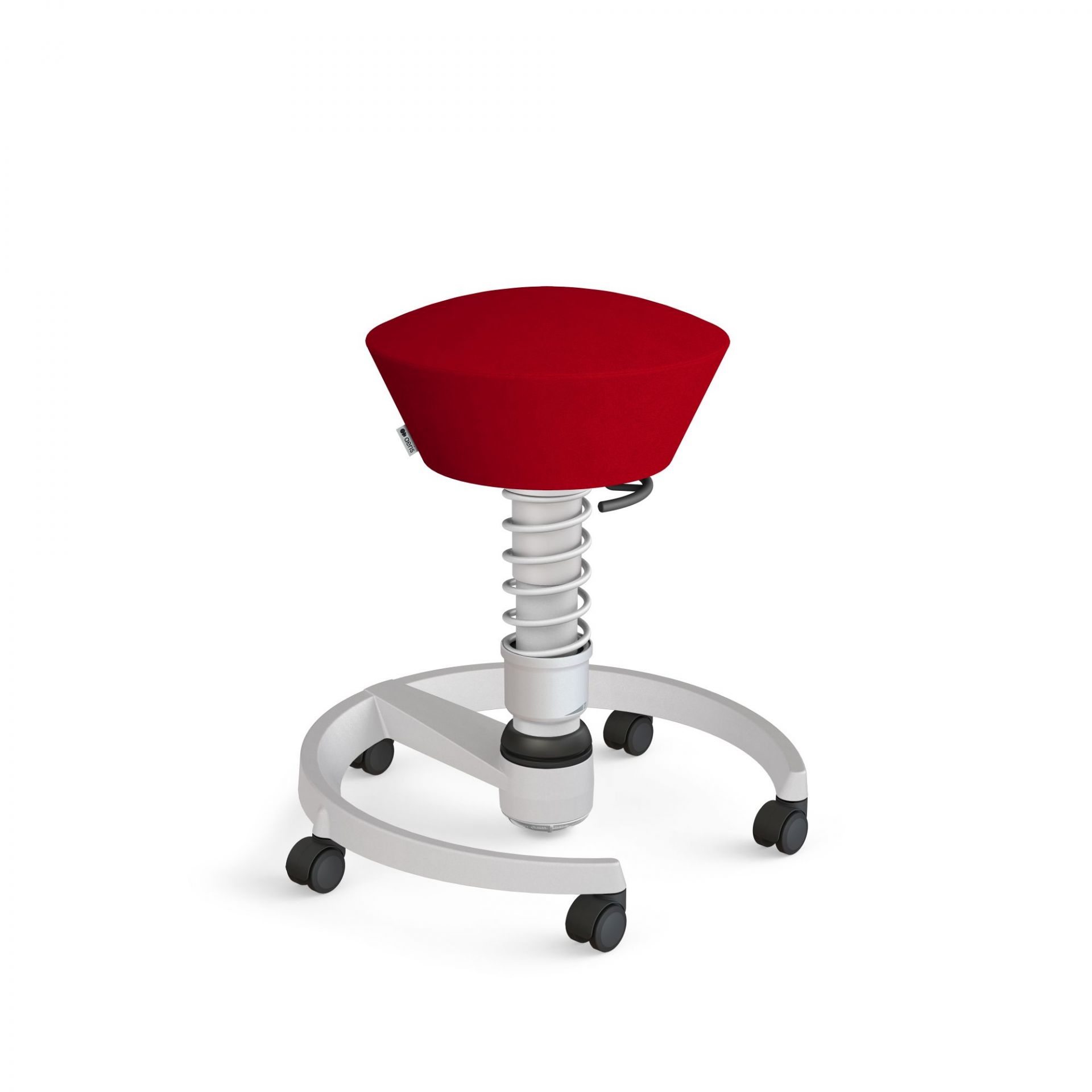 Roter Aeris Swopper Bürohocker mit Federung und Rollen, ergonomischer Aktiv-Sitz für dynamisches Sitzen.