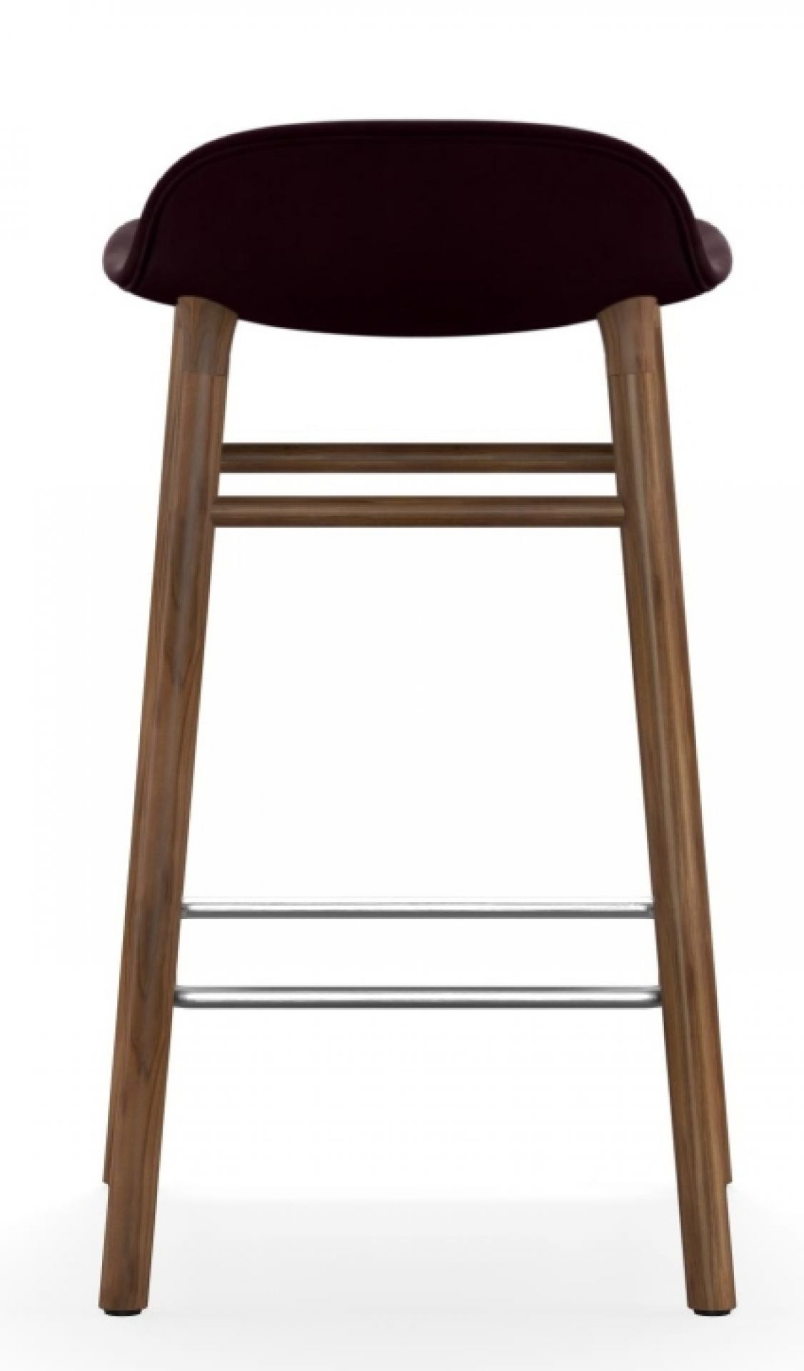Ansicht von hinten des Form Barstool Barhockers H 75 cm von Normann Copenhagen mit Holzbeinen und gepolstertem Sitz.