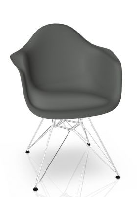 Eames Plastic Arm Chair DAR Stuhl von Vitra in Granitgrau mit verchromtem Gestell.