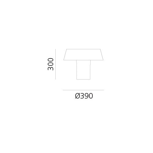 Skizze der Amami Tischleuchte von Artemide mit Maßen und minimalistischem Design.