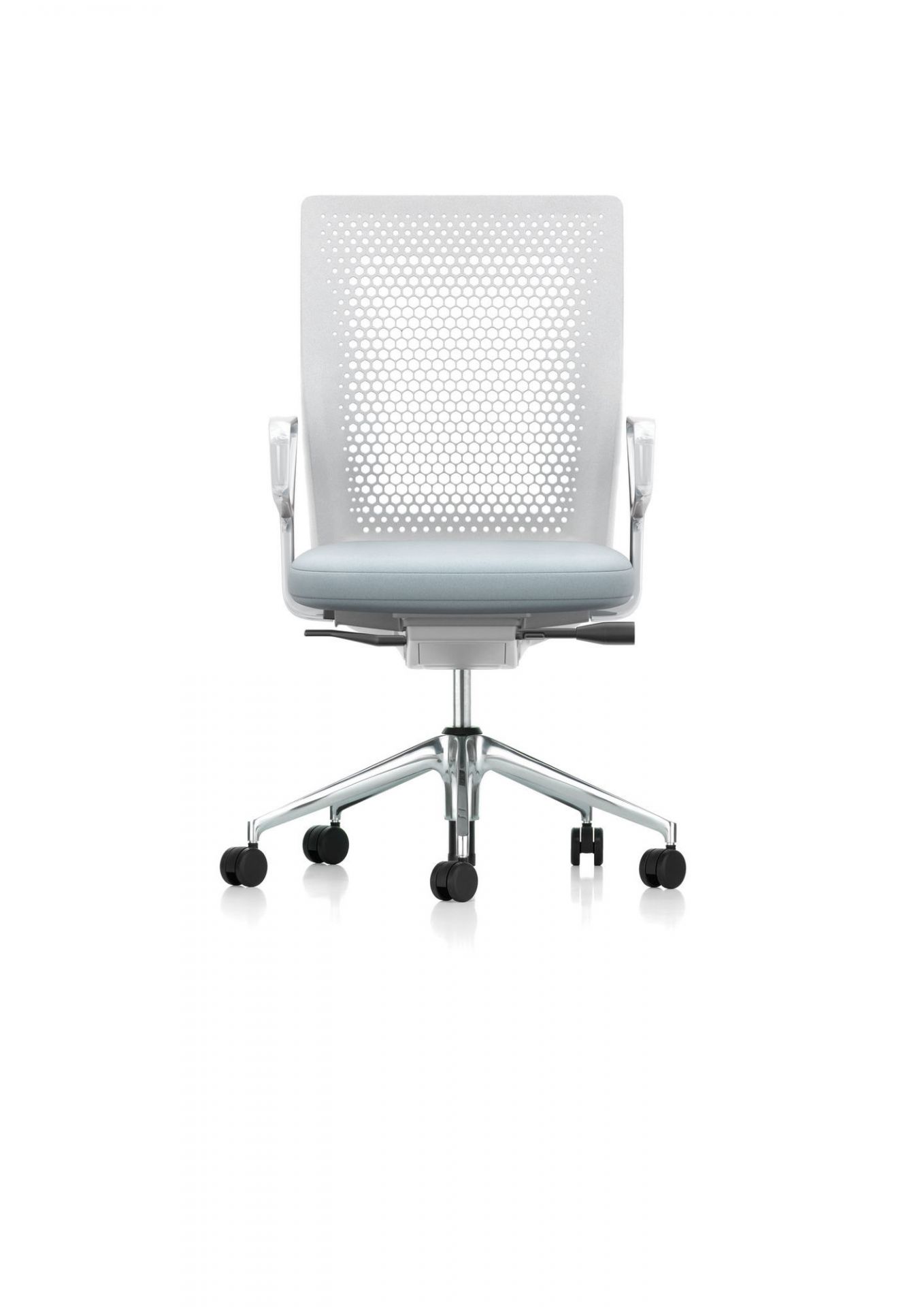 Vitra ID Air Bürodrehstuhl in Grau mit atmungsaktiver Rückenlehne und Chromfußkreuz. Ergonomischer Bürostuhl.