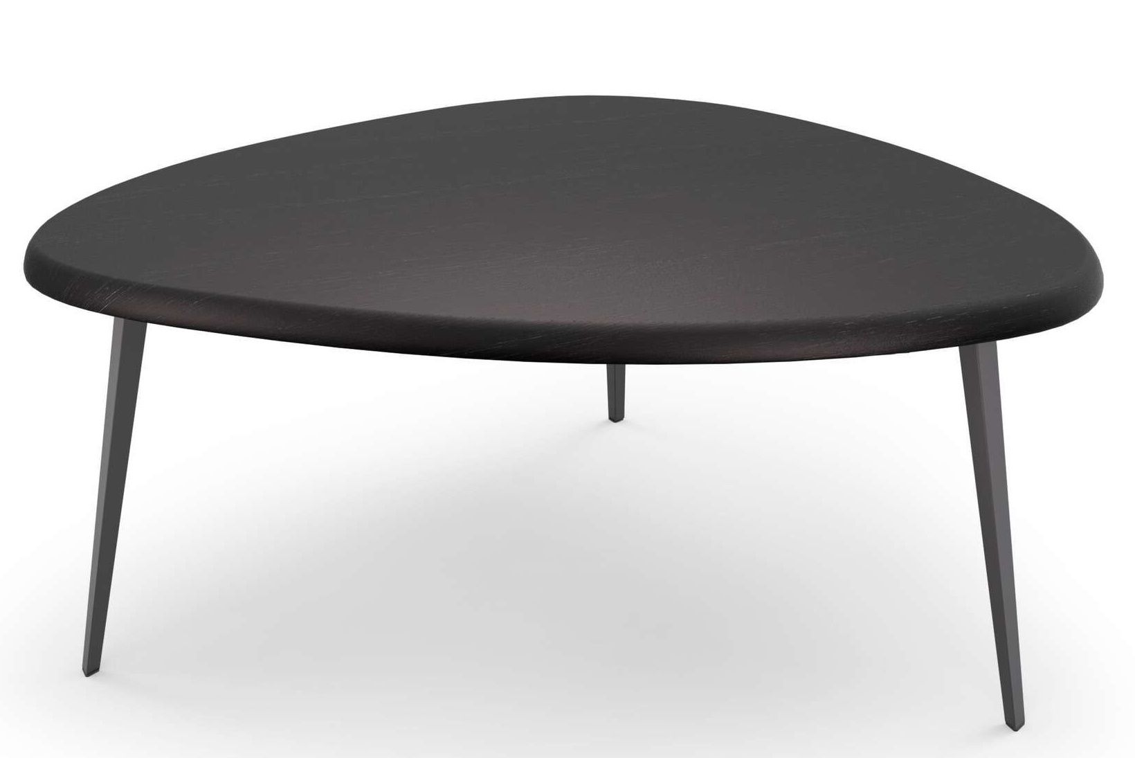 Schwarzer Cassina Mexique Couchtisch mit dreieckiger Tischplatte und drei schlanken Beinen, modernes Design für Wohnzimmer.