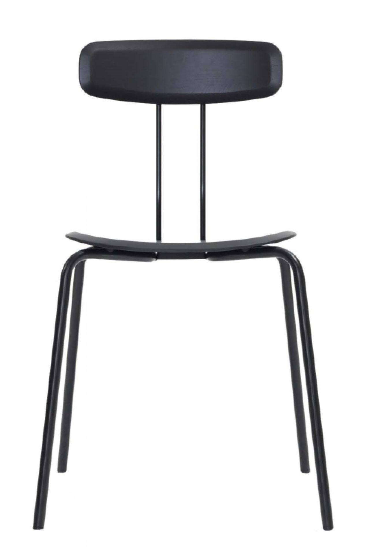 Schwarzer Okito Chair Stuhl mit minimalistischem Design und Metallgestell, perfekt für Esszimmer und Büro.