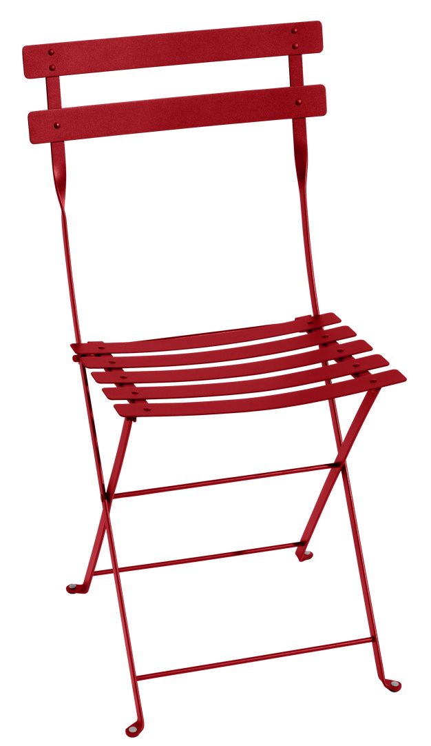 Roter Bistro Gartenstuhl aus Metall, Fermob Stil, Outdoor Klappstuhl für Terrasse und Balkon.