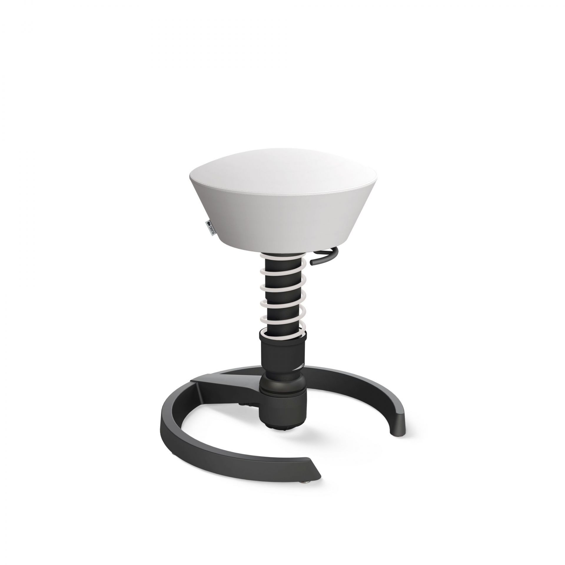 Aeris Swopper Bürostuhl mit weißem Sitz und schwarzem Fußkreuz, ergonomischer Hocker für dynamisches Sitzen.