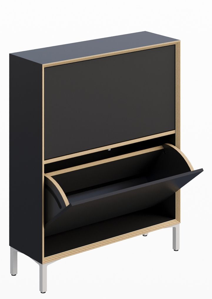 Vertiko Schuhschrank von Müller Möbelwerkstätten in Schwarz mit Kippfächern und minimalistischem Design.