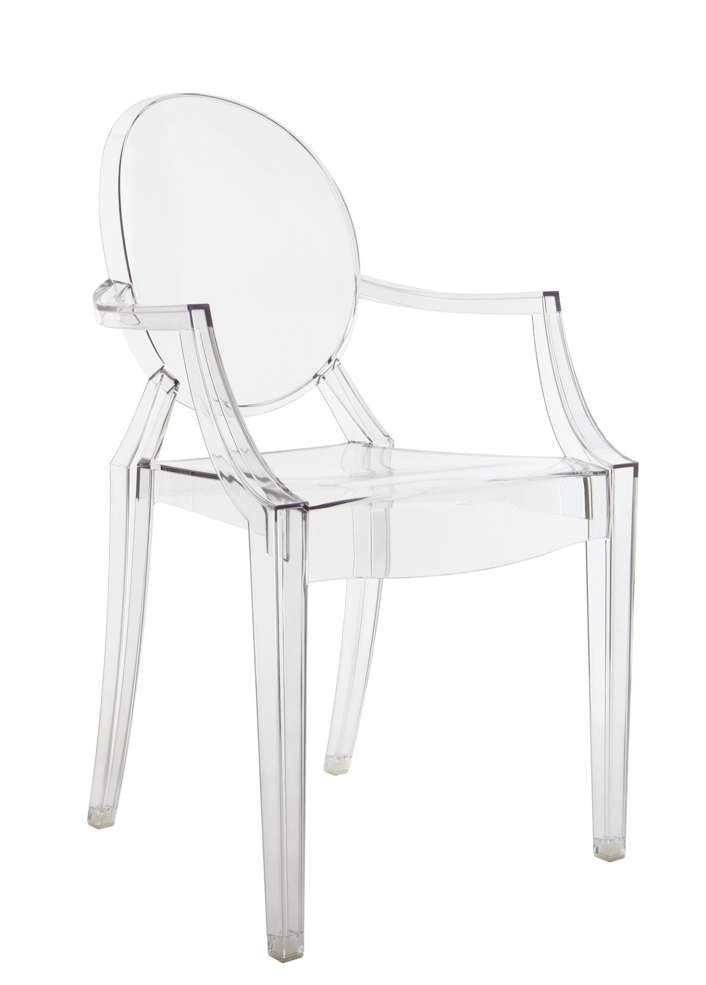 Glasklarer Louis Ghost Armlehnenstuhl von Kartell: Designstuhl aus transparentem Polycarbonat für modernes Wohnen.