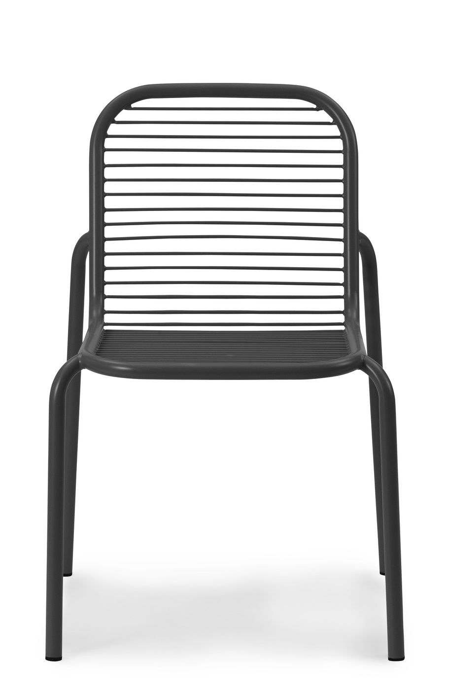 Normann Copenhagen Vig Chair Stuhl für den Außenbereich, modernes Design mit horizontalen Streben in Anthrazit.