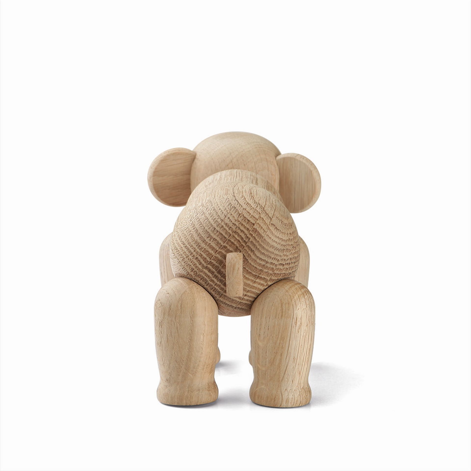Rückansicht des Kay Bojesen Elefant Mini aus Holz, Deko-Figur für Kinder und Sammler.