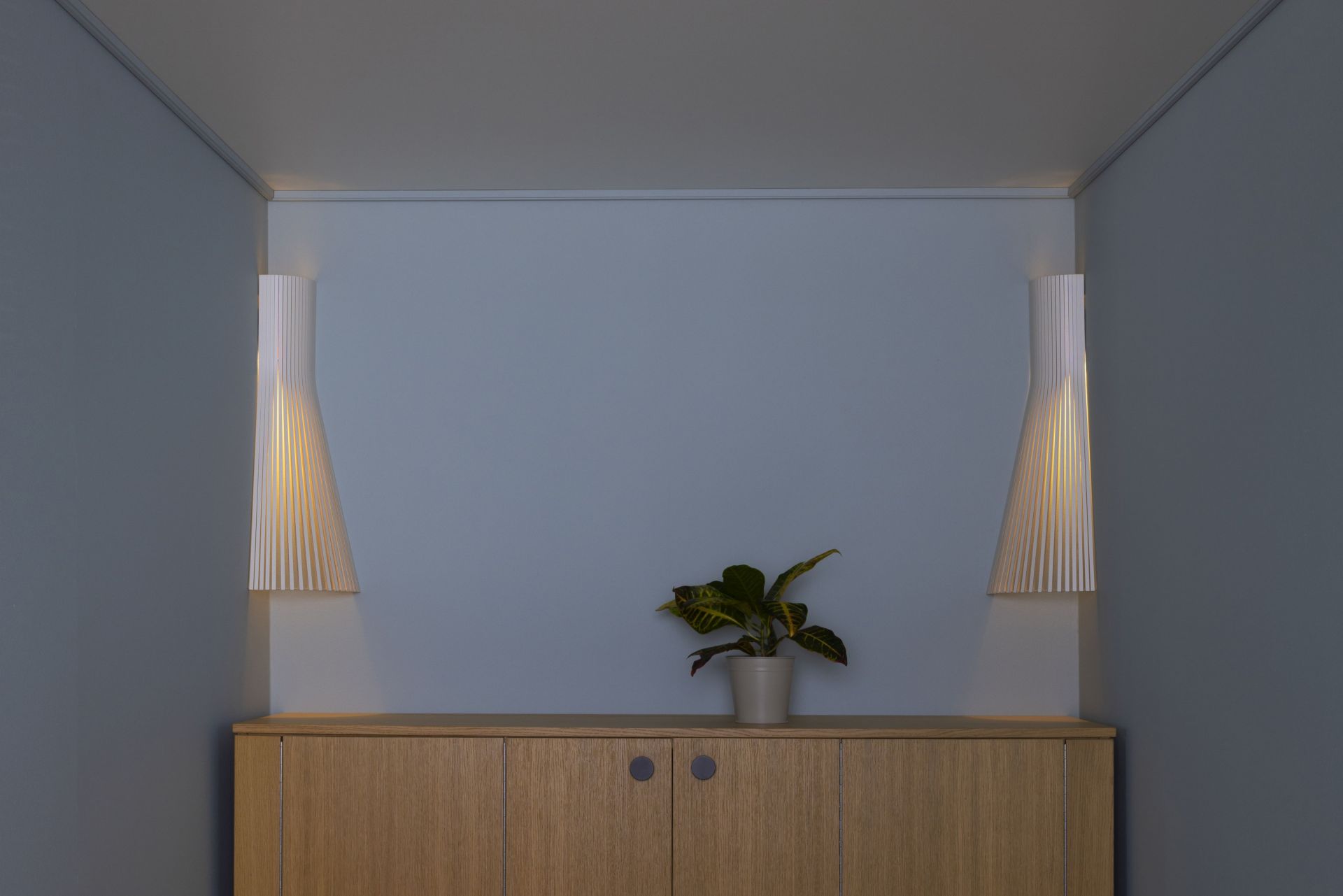 Secto 4236 Eckleuchte: Moderne Wandleuchte aus Holz, schwarz laminiert, für indirekte Beleuchtung im Wohnraum.