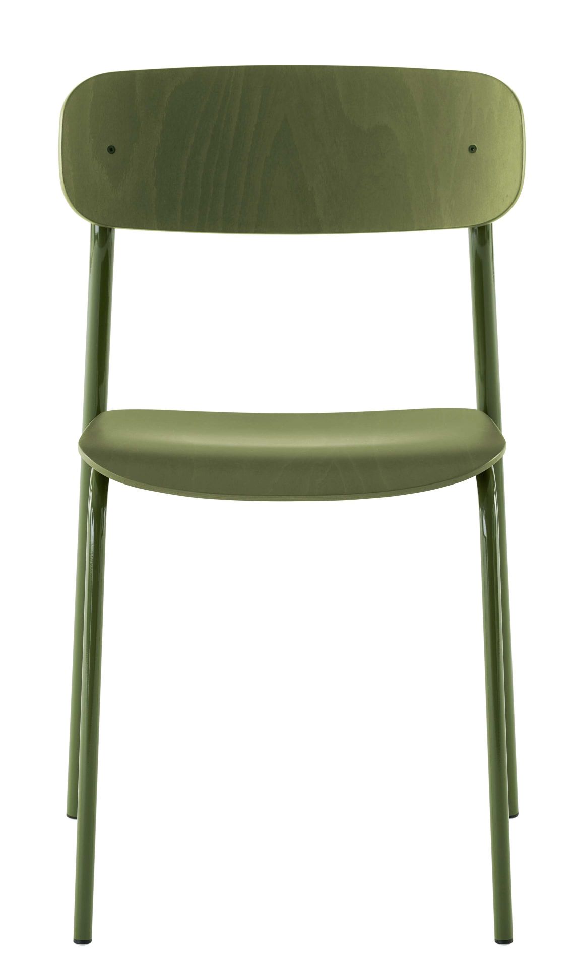 Thonet S 243 Stahlrohr Stuhl in Olivgrün, ein minimalistischer und moderner Designklassiker für Esszimmer und Büro.