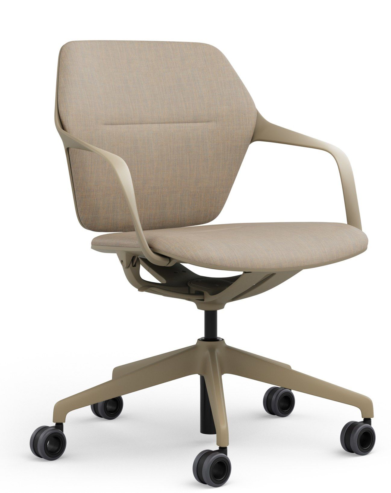 Ray Work 9225 Bürodrehstuhl von Brunner, ergonomischer Drehstuhl mit Armlehnen und Rollen in Beige.