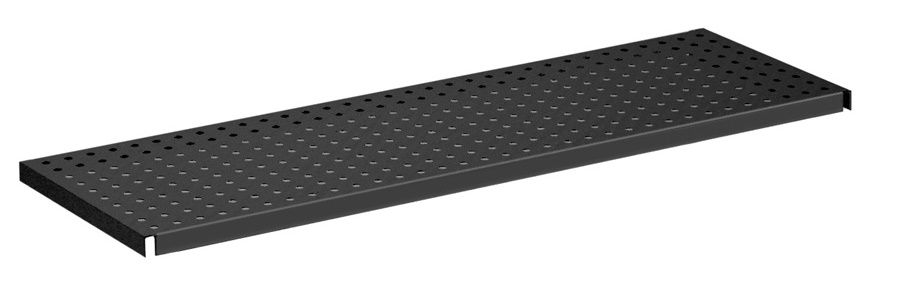 Meeting Kleiderbügelständer Rexite, schwarze Lochblech-Ablage für Garderobenständer, modernes Design für Büro und Konferenzraum.