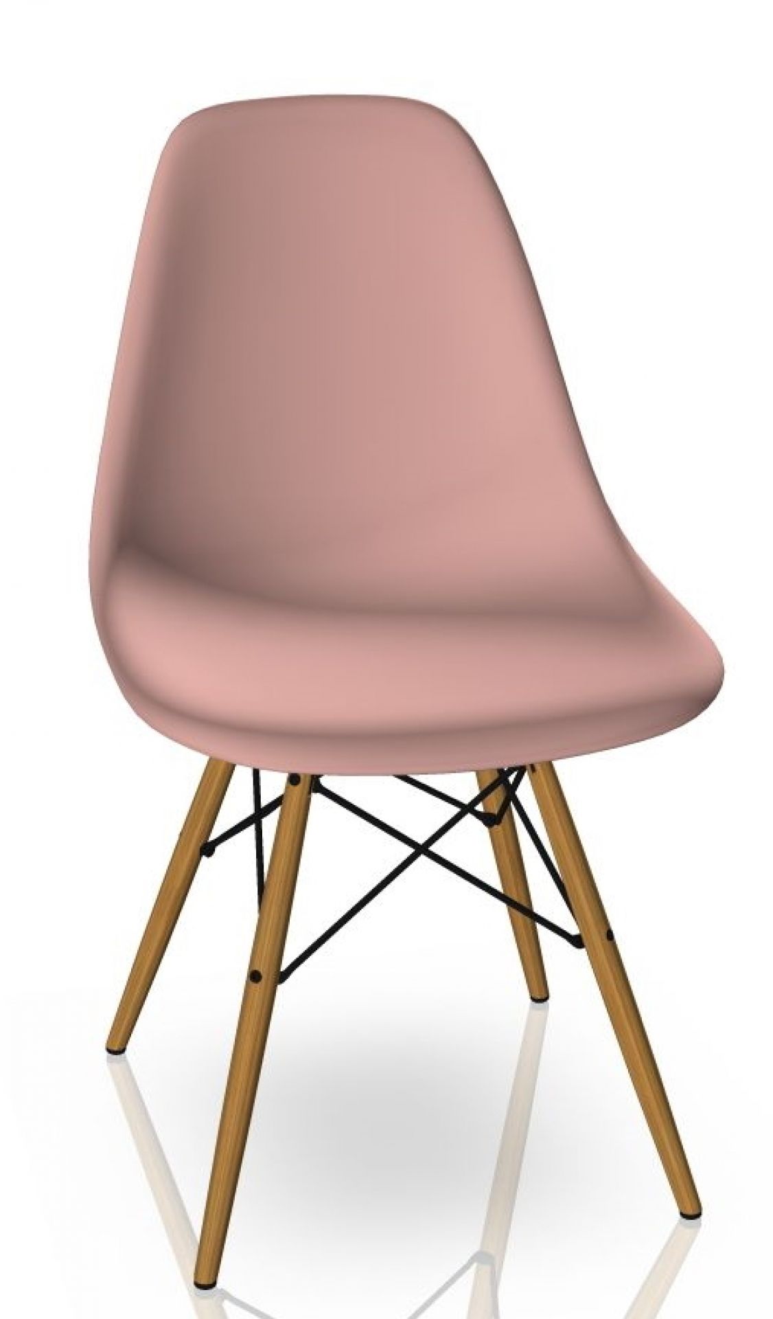 Eames Plastic Side Chair DSW in Zartrosa mit honigfarbenem Eschenholz-Gestell, moderner Designstuhl.