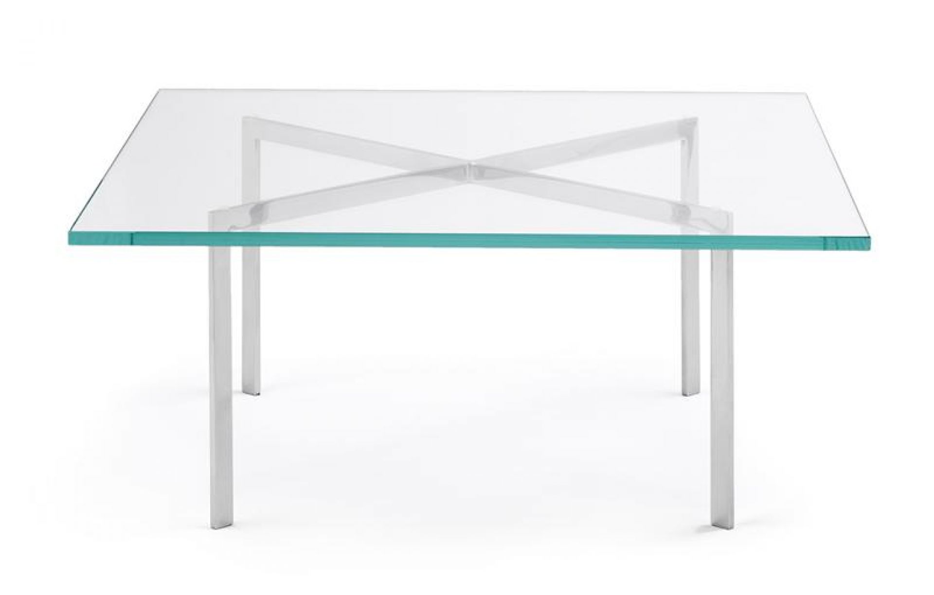 Barcelona Couchtisch von Knoll International mit Glasplatte und verchromtem Stahlgestell. Moderner Design Couchtisch.