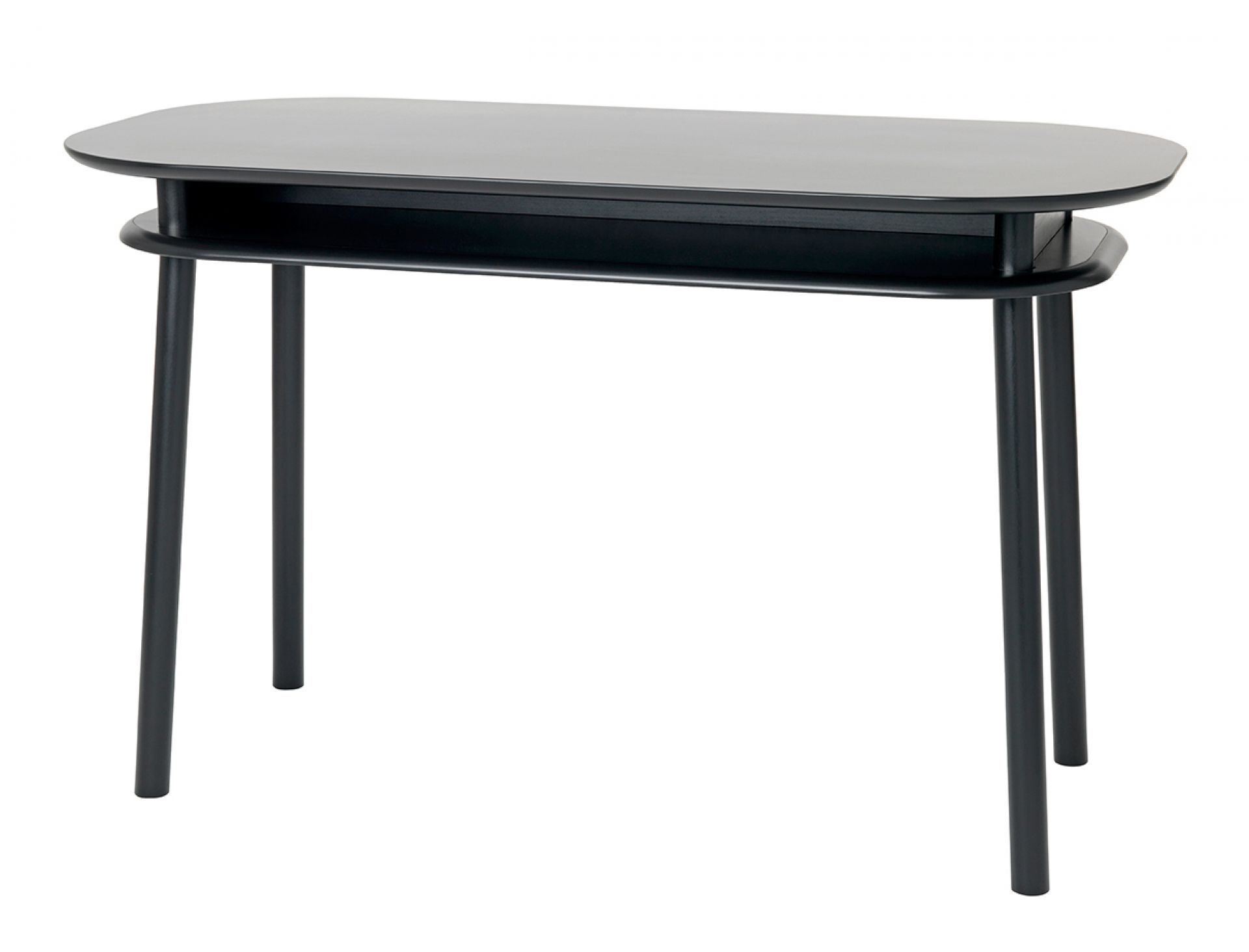 Schönbuch Schreibtisch Bureau in Schwarz mit ovaler Tischplatte und Ablage, modernes Design.