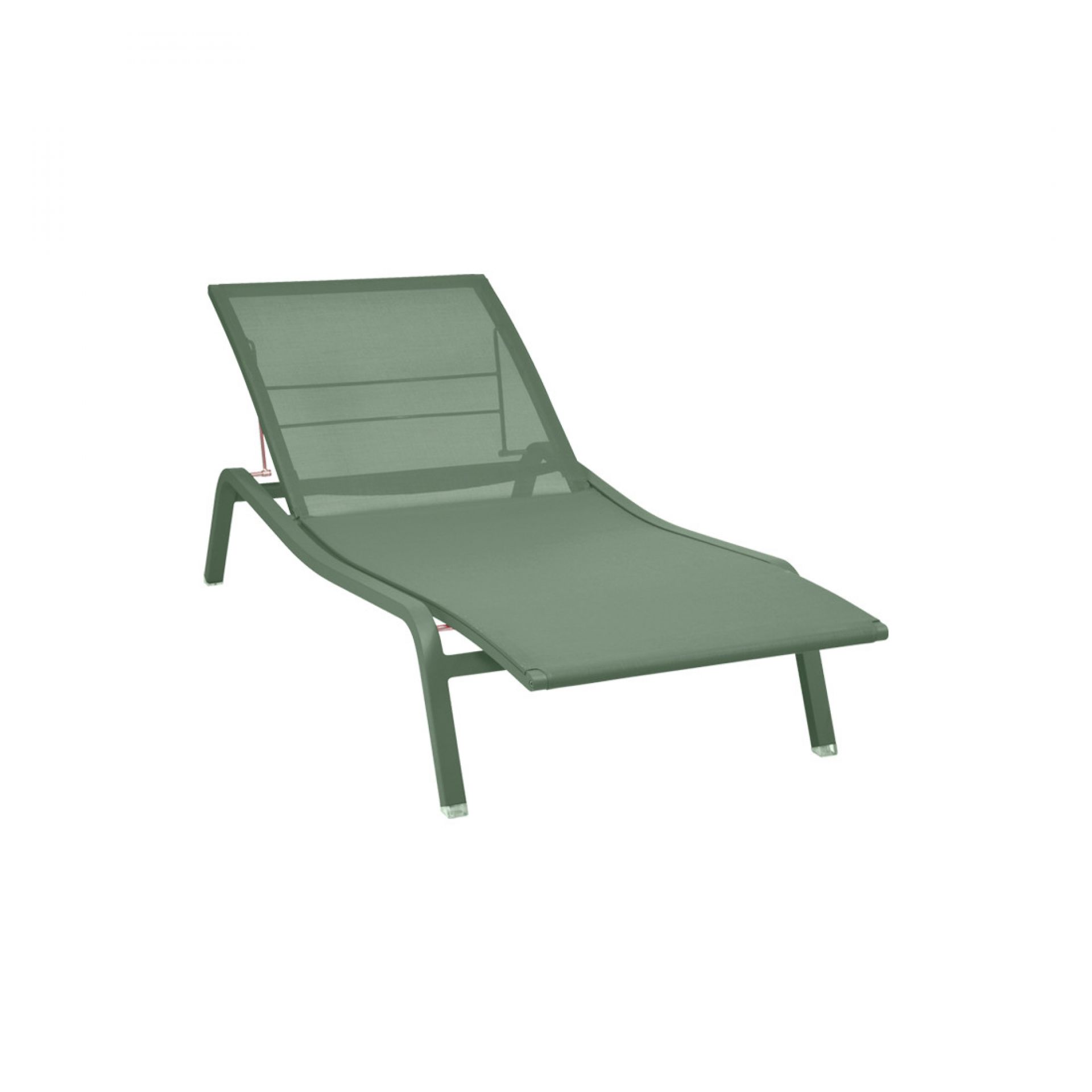 Grüne Alizé Sonnenliege von Fermob mit verstellbarer Rückenlehne für Garten und Terrasse.