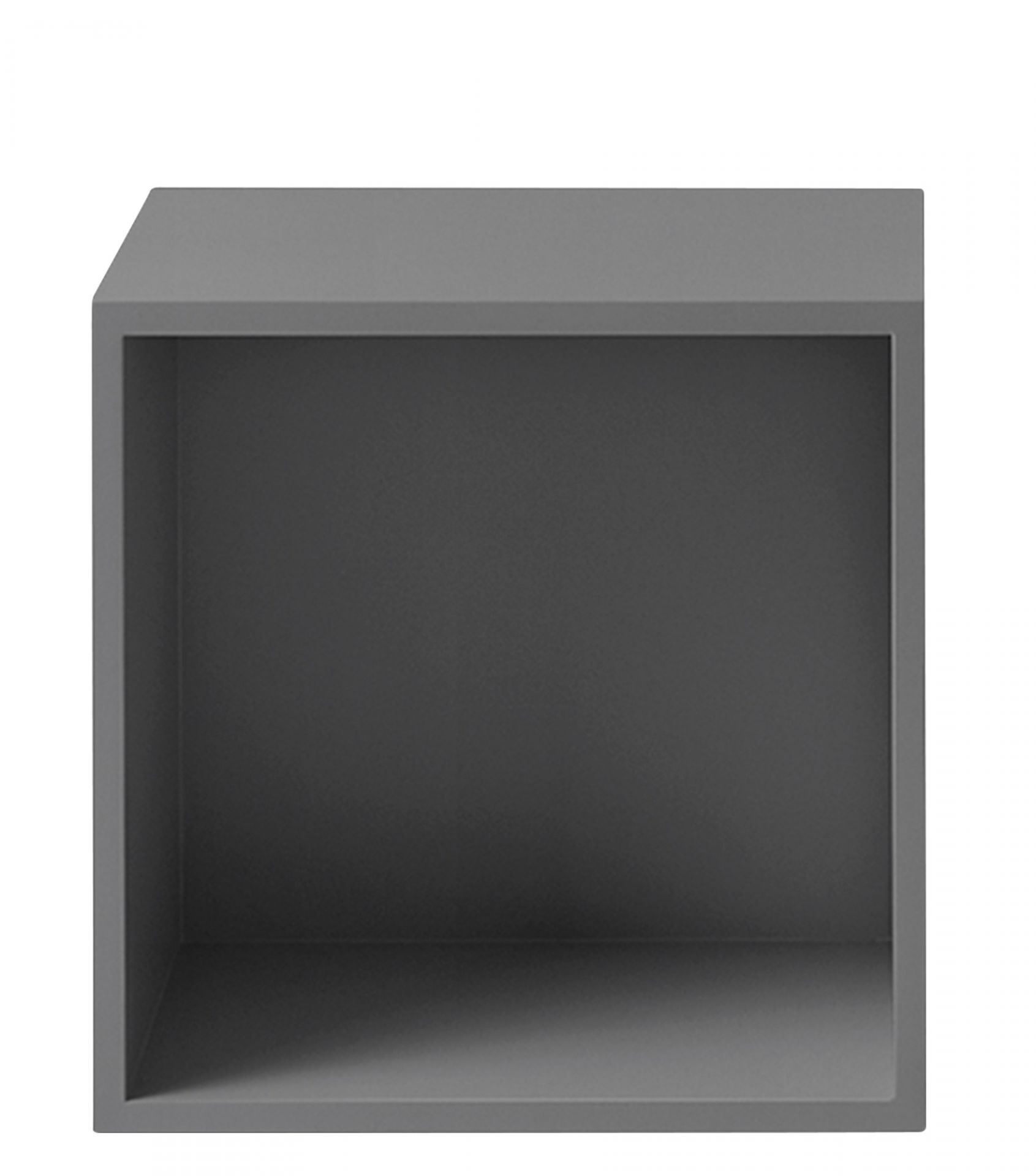 Graues Muuto Stacked Storage System 2.0 Regalsystem, modernes, modulares Wandregal für Wohnzimmer und Büro.