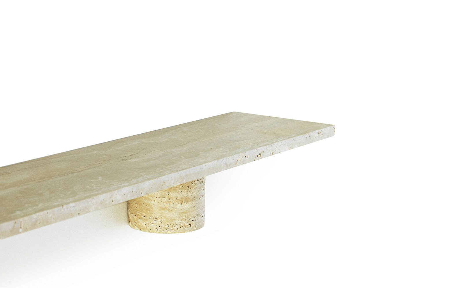 Nahaufnahme des Sten Regals 120 cm von Normann Copenhagen, Wandregal aus Travertin, modernes Design.
