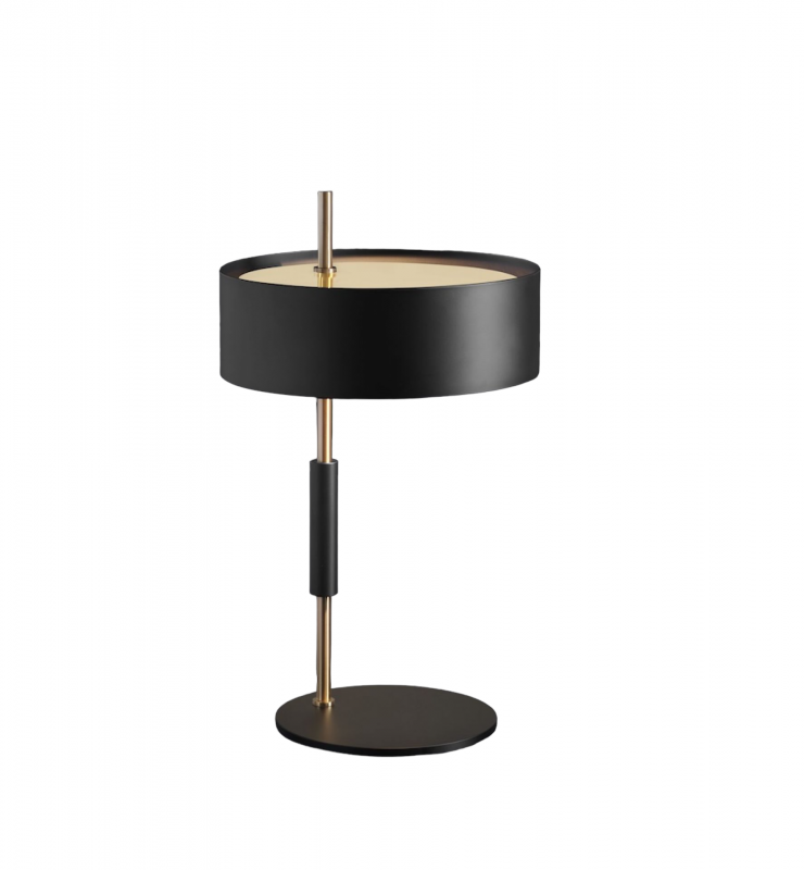 Oluce 1953 Tischleuchte in Gold und Schwarz: Moderne Lampe für Nachttisch oder Schreibtisch.