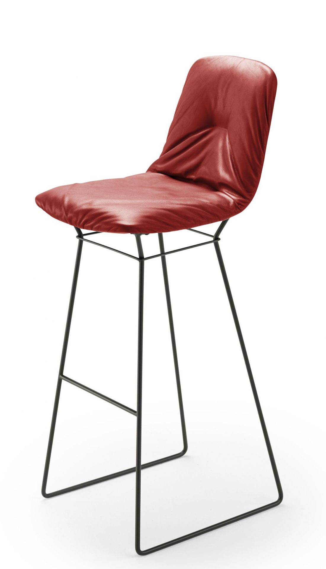 Roter Leya Barhocker mit schwarzem Metallgestell, moderner Design Hocker für Küche oder Bar.