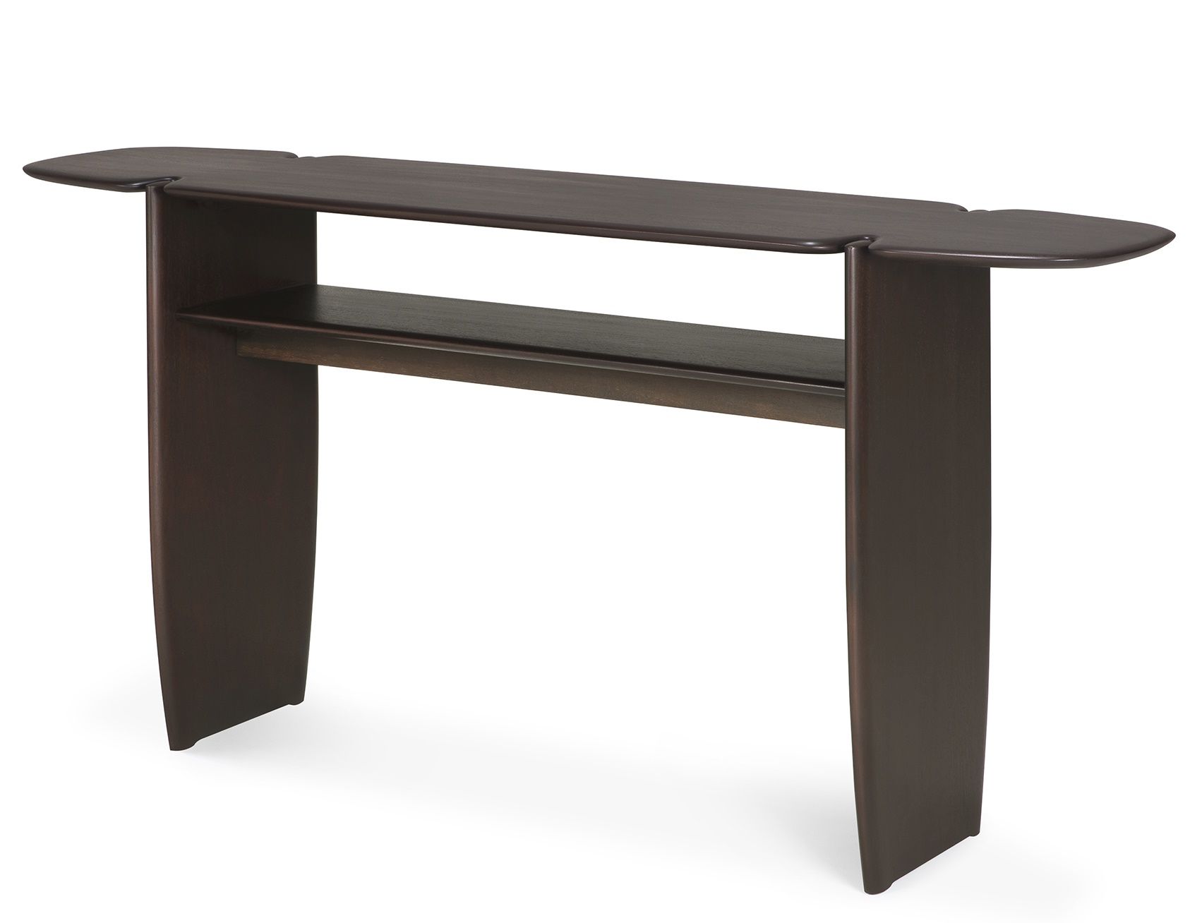 Dunkelbraune PI Konsole von Ethnicraft aus Mahagoni mit Ablagefläche, modernes Design für Wohnzimmer und Flur.