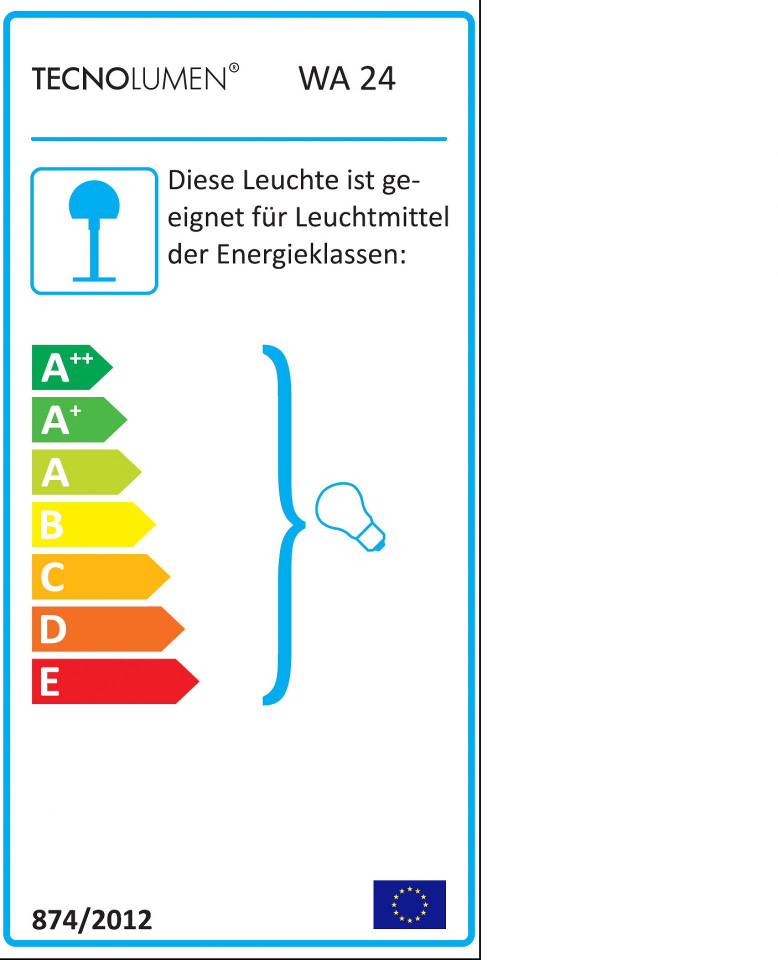 Energieeffizienzlabel für Tecnolumen WA 24 Tischleuchte, geeignet für Leuchtmittel der Energieklassen A++ bis E.