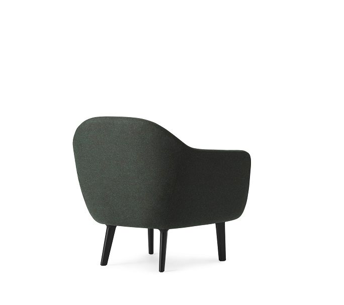 Sum Lounge Armchair Sessel von Normann Copenhagen, dunkelgrüner Stoffbezug, Ansicht von hinten, modernes Möbeldesign.