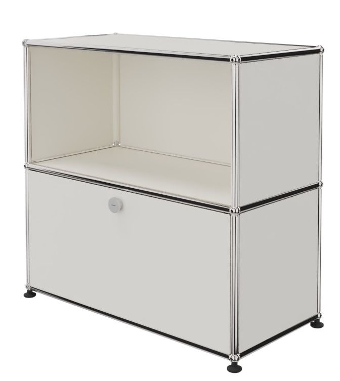USM Haller Sideboard in Reinweiß mit einem offenen Fach und einer Schublade für stilvolle Aufbewahrung.