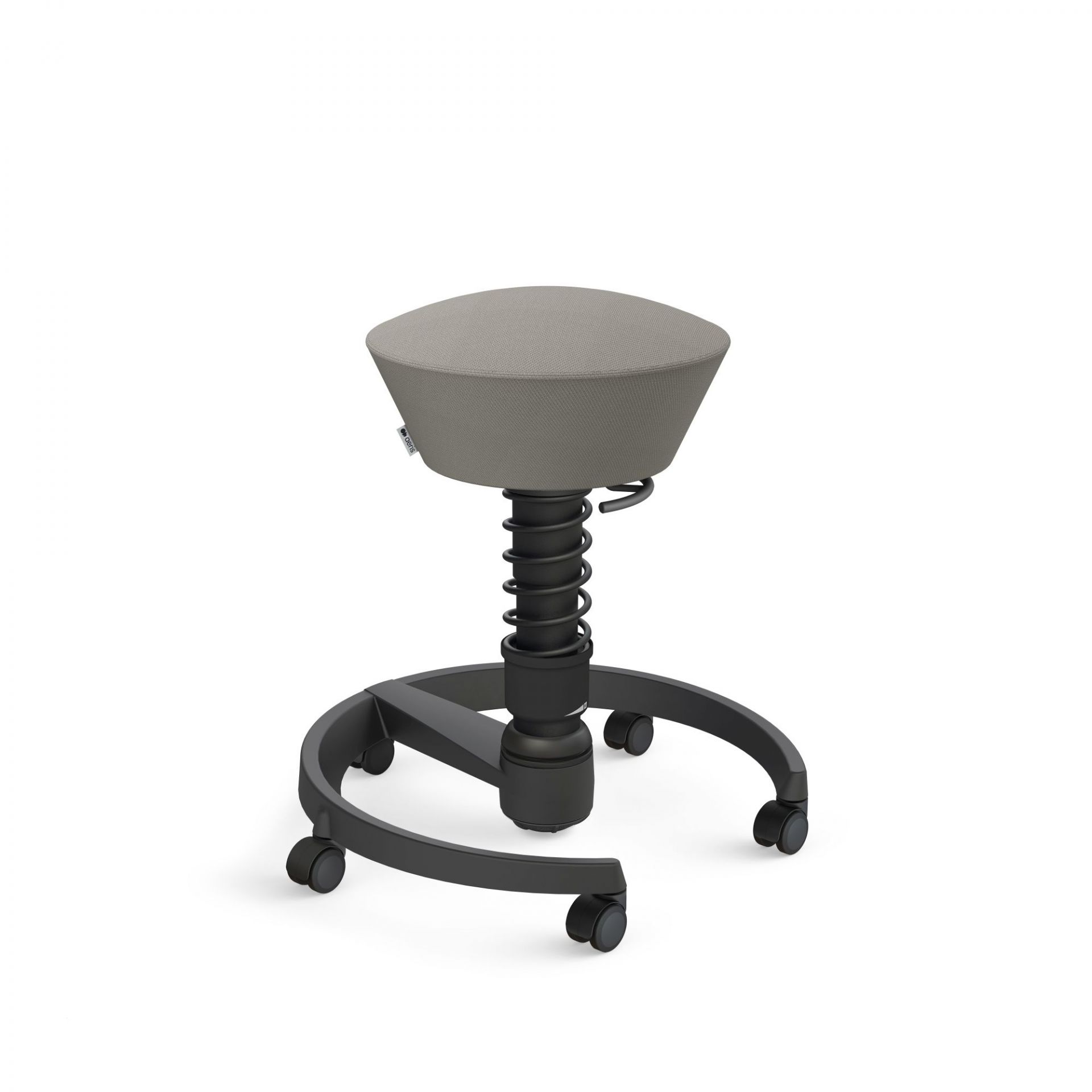 Aeris Swopper Bürostuhl in Grau mit schwarzem Fußkreuz und Feder, ergonomischer Hocker für aktives Sitzen.