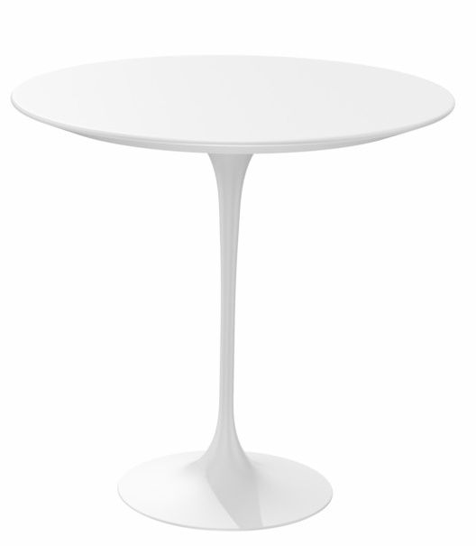 Weißer Saarinen Beistelltisch von Knoll International, runder Tisch mit Trompetenfuß, Höhe 52 cm, modernes Design.