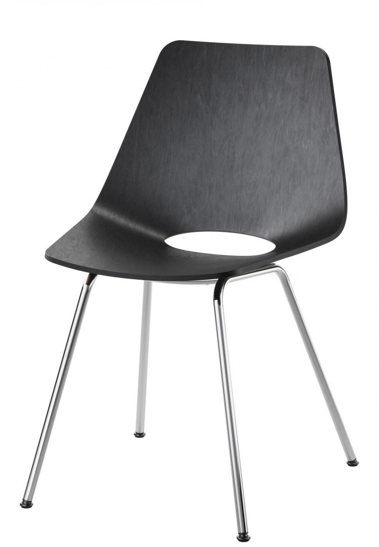 S 661 Stahlrohrstuhl Thonet mit schwarzer Holzschale und verchromtem Stahlrohrgestell, modernes Design für Esszimmer und Büro.