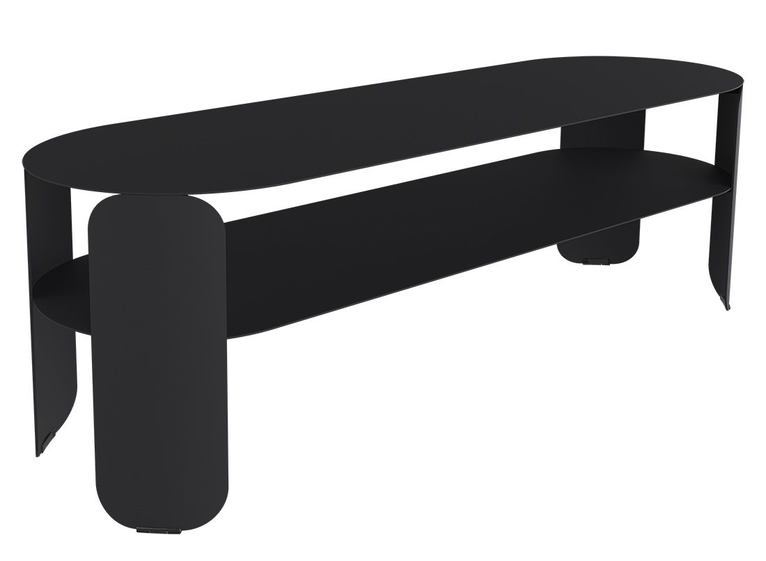 Schwarzer Bebop Low Table von Fermob, ein moderner Outdoor-Tisch mit zwei ovalen Ebenen.