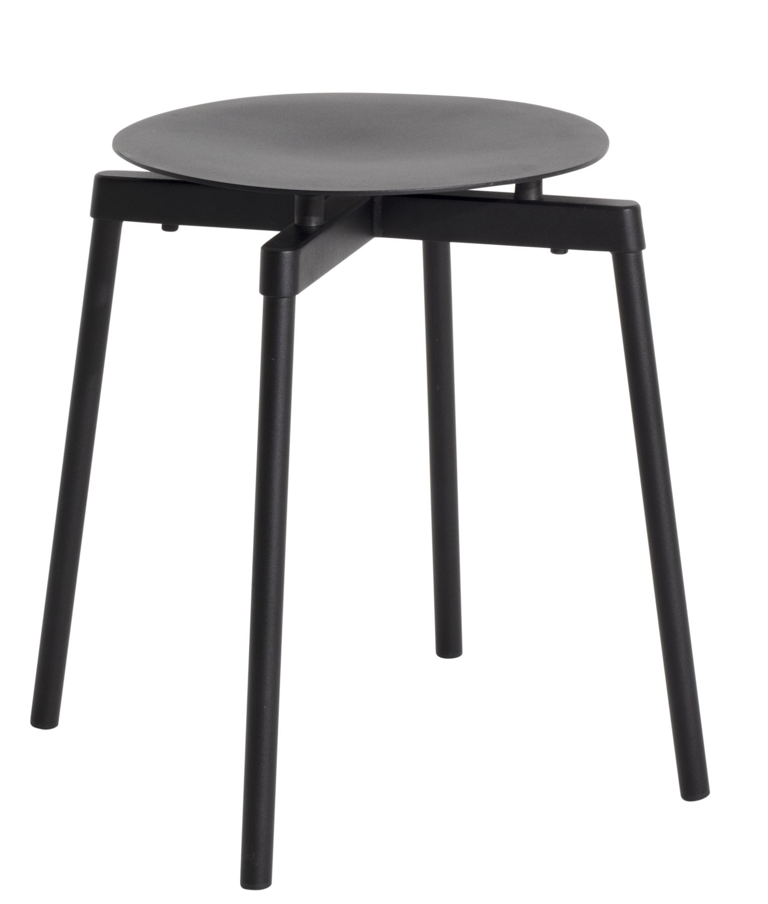 Schwarzer Fromme Stool Hocker von Petite Friture mit runder Sitzfläche und vier Beinen.