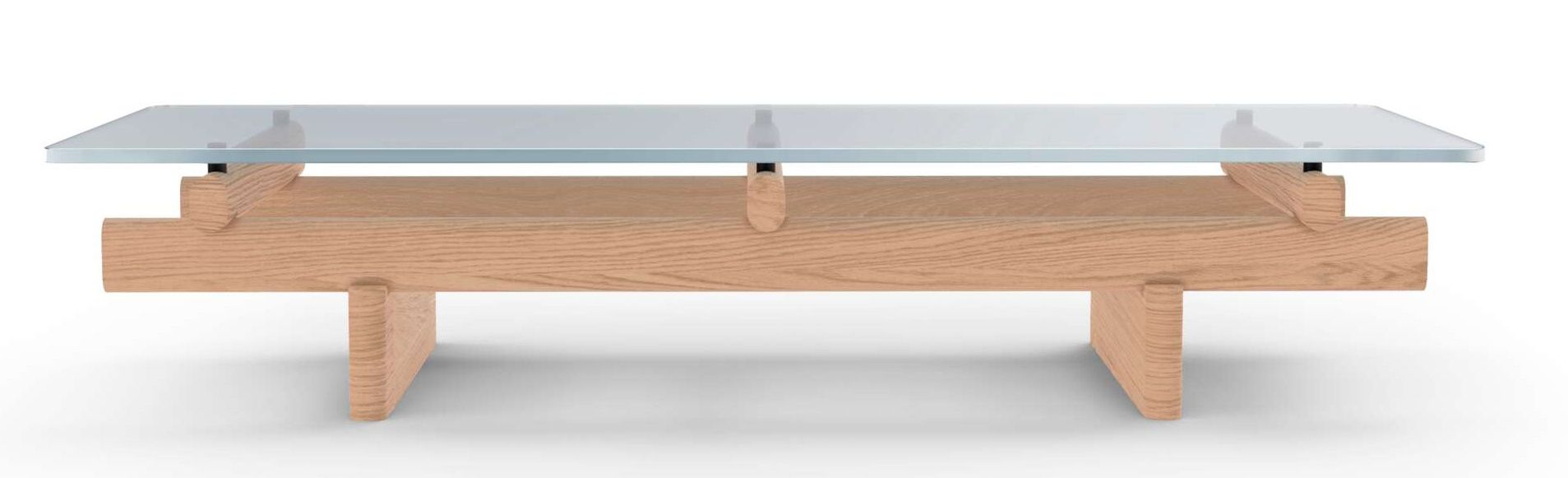Cassina Couchtisch 564 Sengu mit Glasplatte und hellem Holzgestell, modernes Wohnzimmer Möbel.