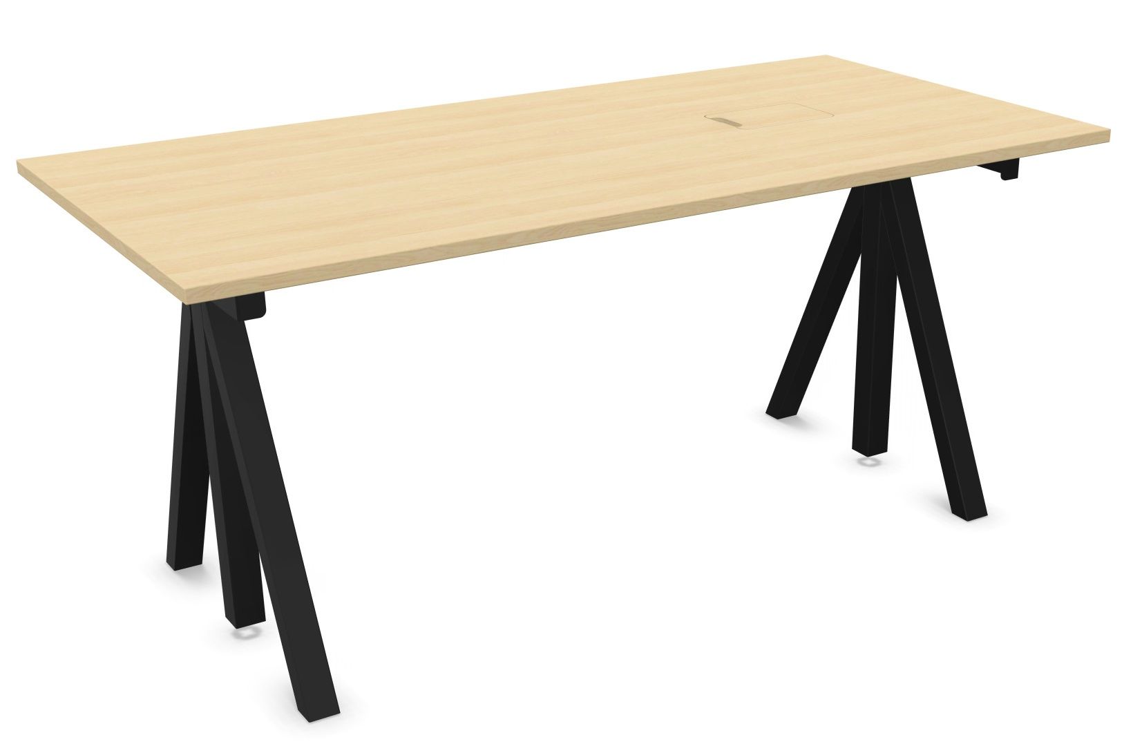 Wordesk Table Schreibtisch von String Furniture mit hellem Holz und schwarzen, modernen Beinen.