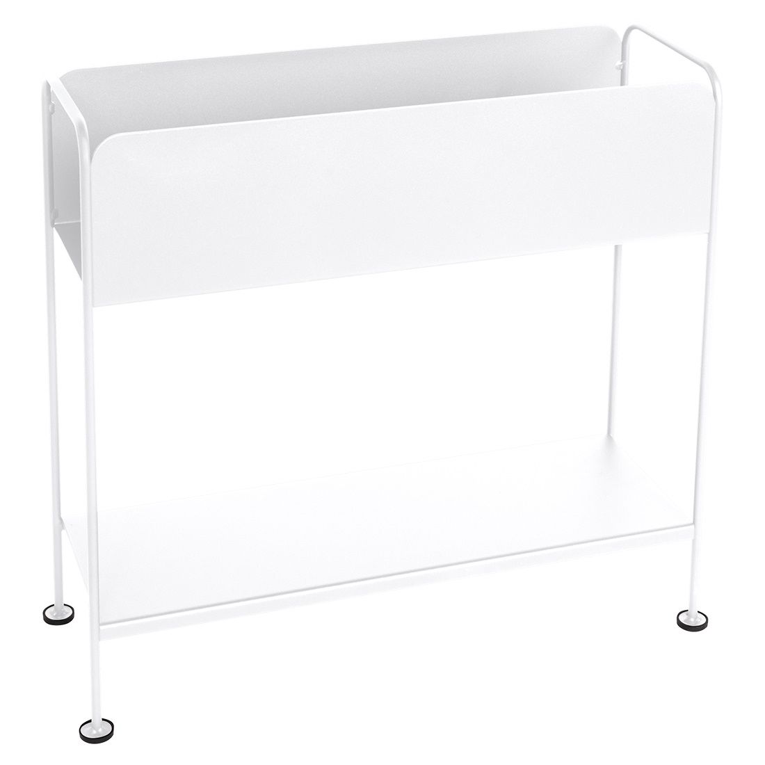 Weißer Picolino Blumentopf von Fermob für den Außenbereich, minimalistisches Design mit Ablagefläche, ideal für Garten und Balkon.
