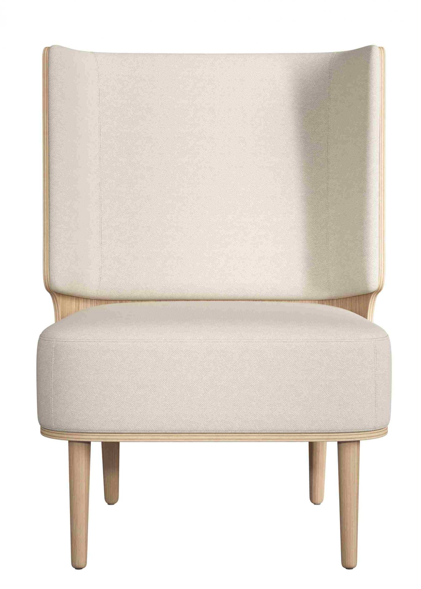 Serena Lounge Chair Sessel in Eiche natur mit Sweet Vanilla Polsterung, Frontansicht.