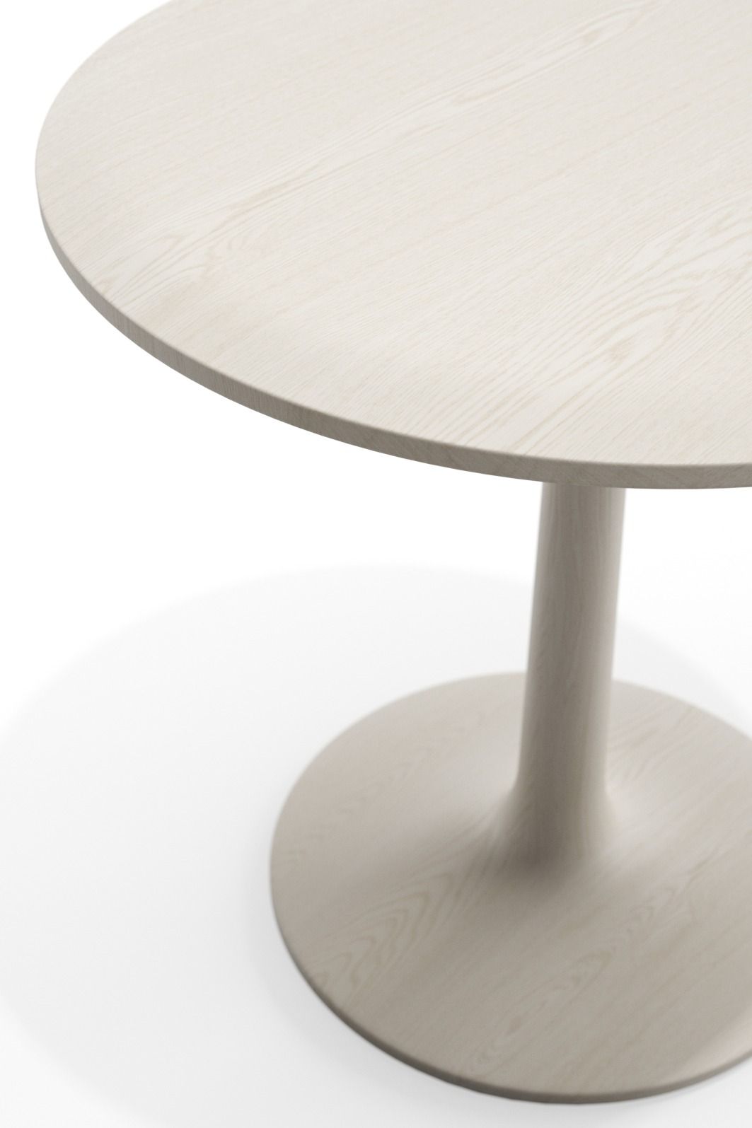 Detailaufnahme des Turntable Couch Beistelltisches Zeitraum mit runder Tischplatte und Sockel aus hellem Holz.