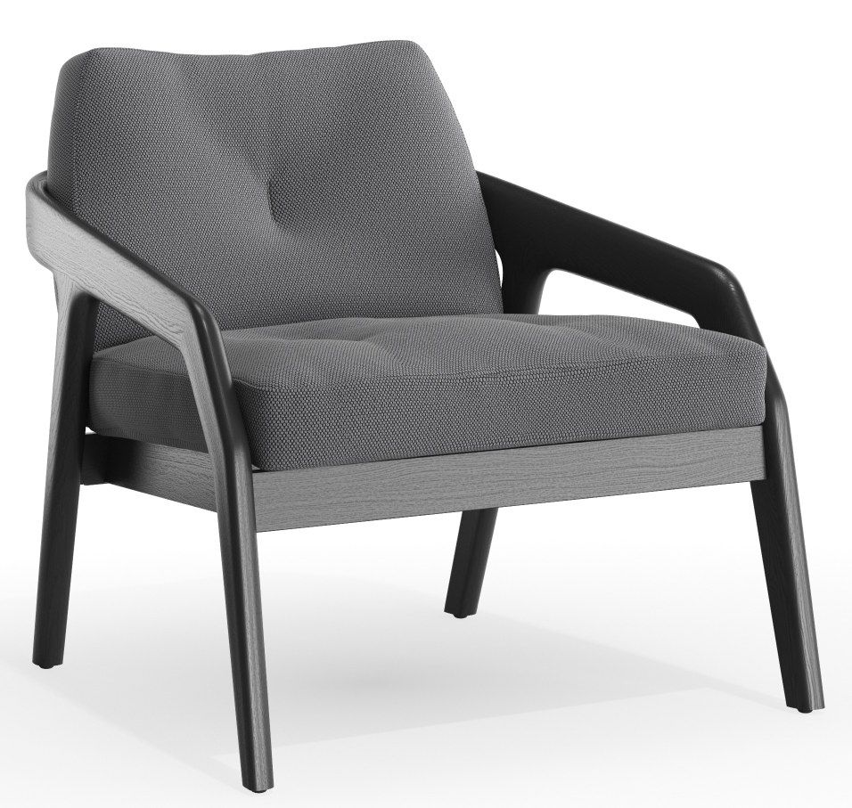 Grauer Friday 1 Sessel mit dunklem Holzrahmen, bequeme Sitzgelegenheit für Wohnzimmer und Büro.