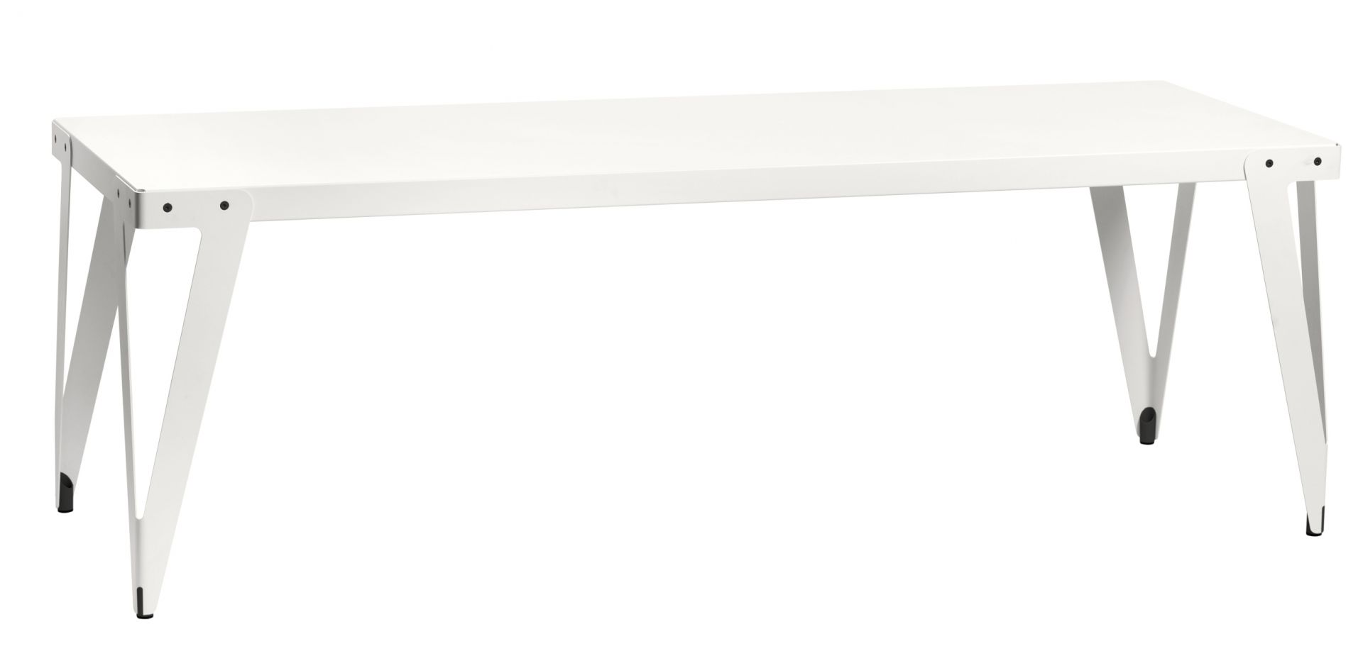 Weißer Lloyd Indoor Table Tisch Functionals mit minimalistischem Design und Metallgestell für Esszimmer oder Büro.