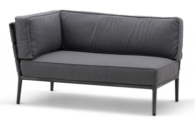 Hellgraues Conic Outdoor Modulsofa (2-Sitzer, rechts) von Cane-Line mit bequemen Kissen und modernem Design.