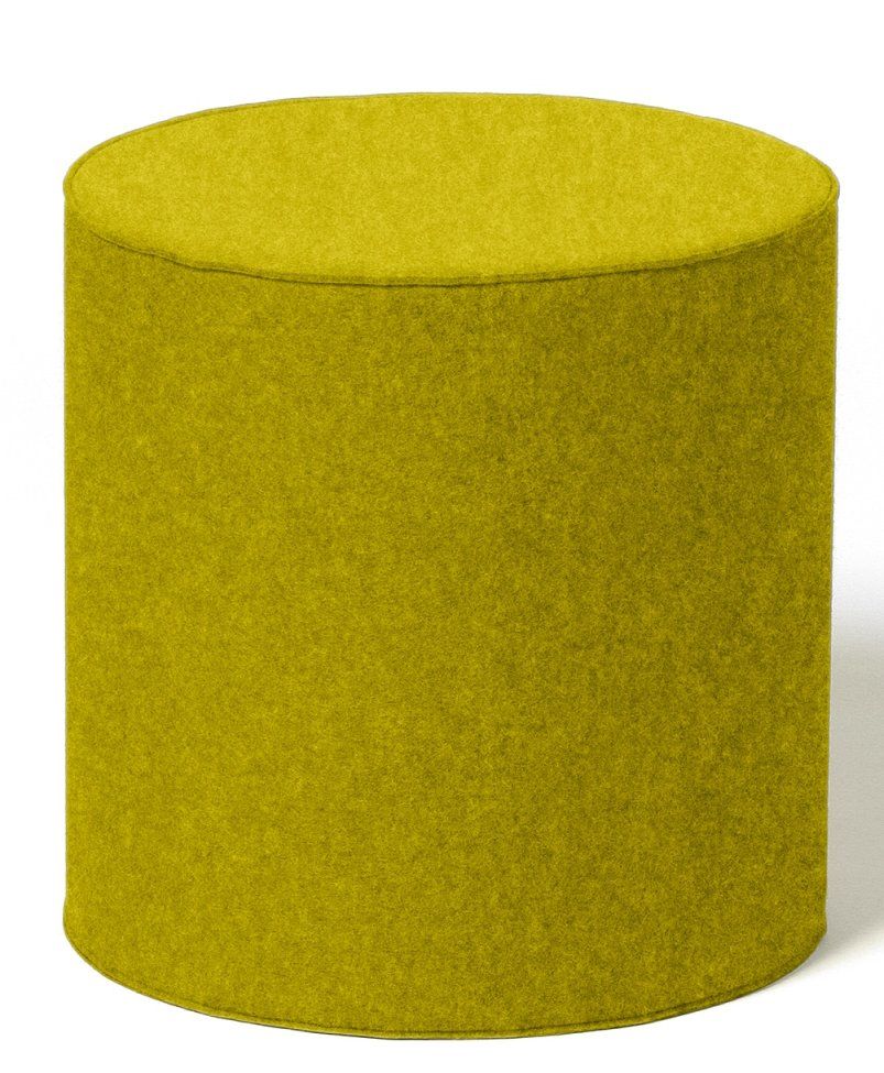 Olivgrüner, zylinderförmiger Sitzhocker aus Filz, ideal als Fußhocker oder Beistelltisch für modernes Wohnen.